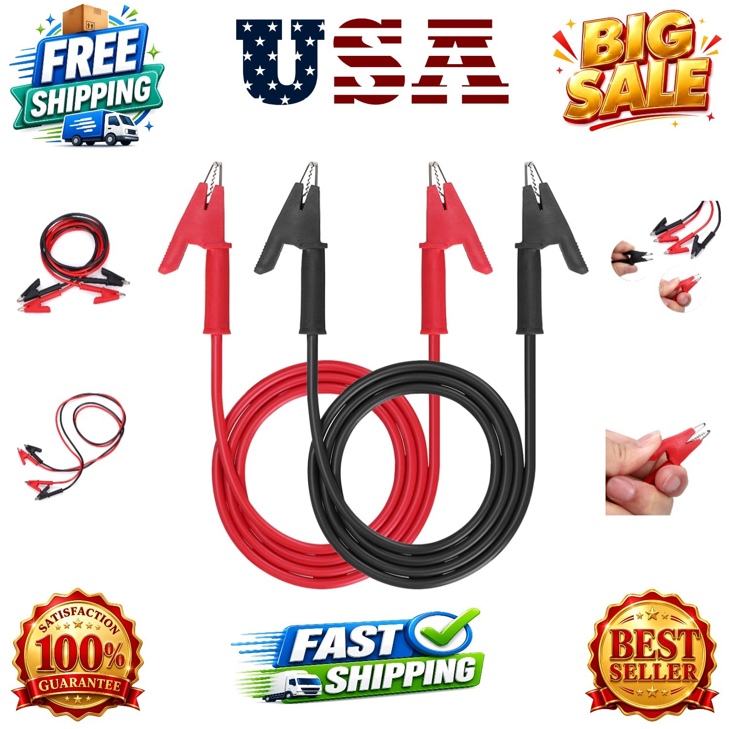 2 Pcs Dual Ended Crocodile Alligator Clips with Wires,3.3 ft/1m | 15A Flexibl...