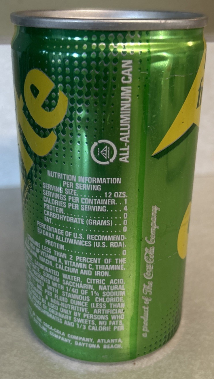 Vintage SPRITE Sugar Free! 12oz. Empty Aluminum Pull Tab Can