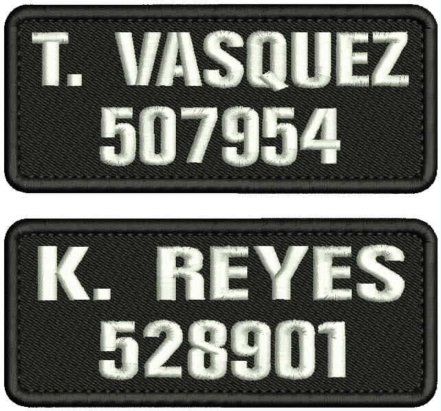 Custom Names EMBATCHES 2X5 VELCR@ ON  BACK WHITE ON BLACK