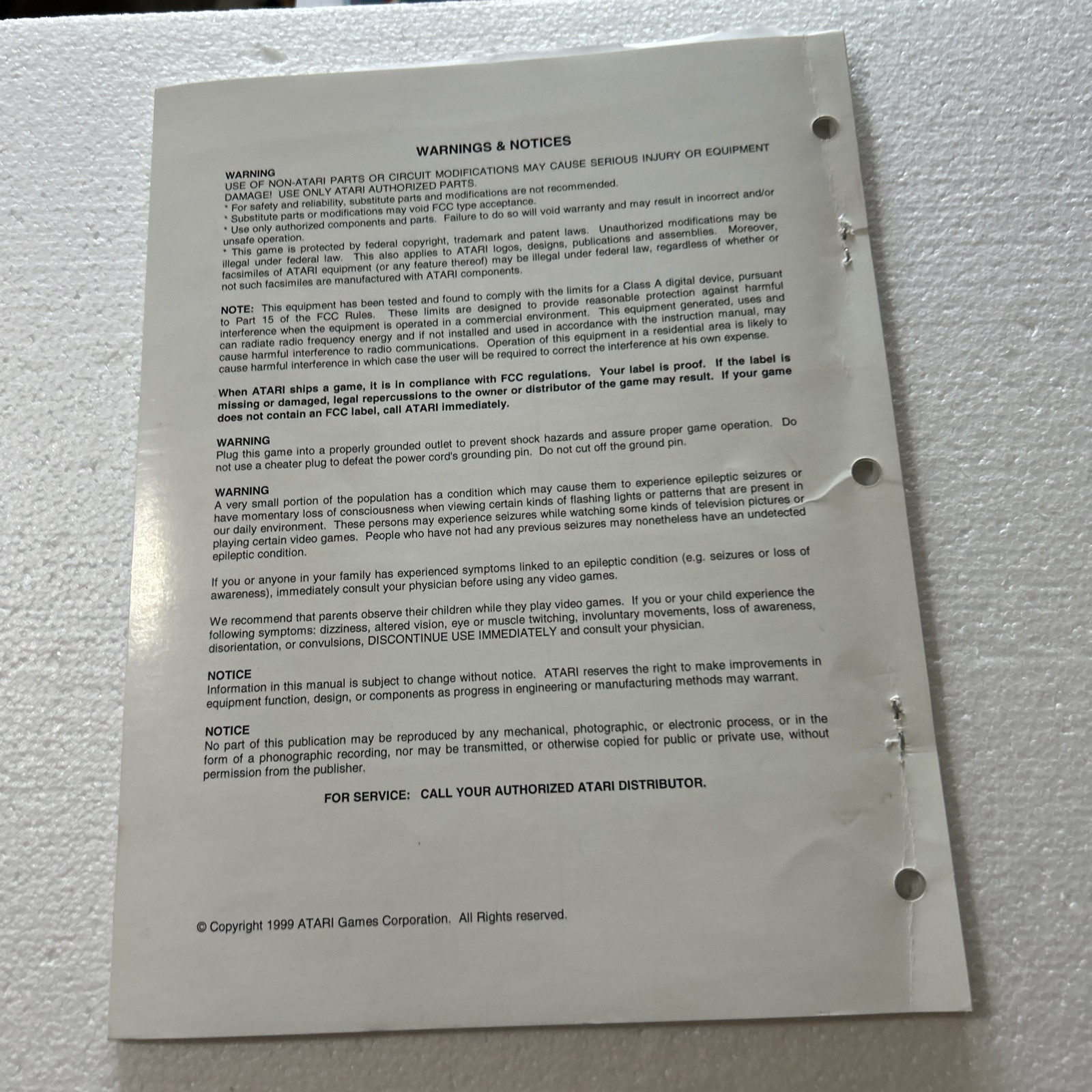 Original Factory War Atari Arcade Video Game Owners Manual