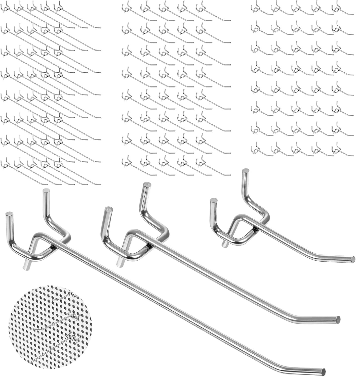 120 Pack Pegboard Hooks, 4/6/8 Inch Peg Board Shelving Hanging Tools | Fit 1/8"