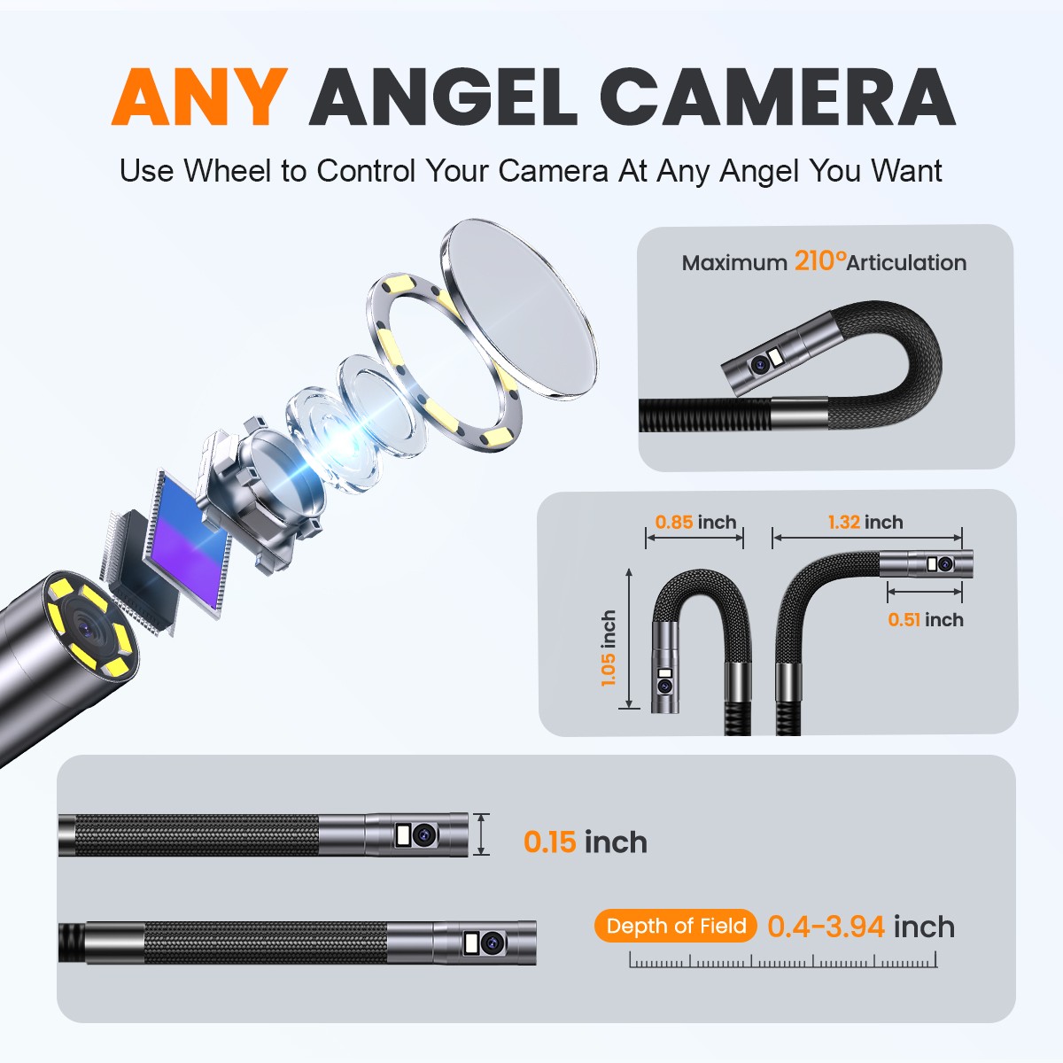 Waterproof 3.9mm 6 LED Lights Articulating Borescope Inspection Camera Endoscope