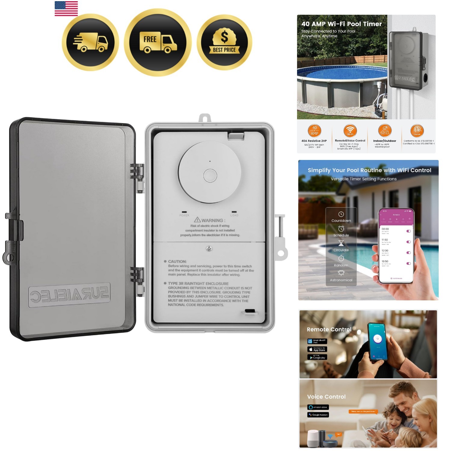 Pool Timer Wifi Switch 40AMP Indoor Outdoor Smart Control 120V 240V