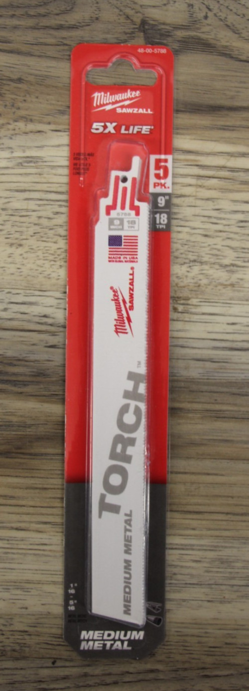 Milwaukee 48-00-5788 SAWZALL TORCH  9" Metal 18 TPI Demolition Blades - 5pk