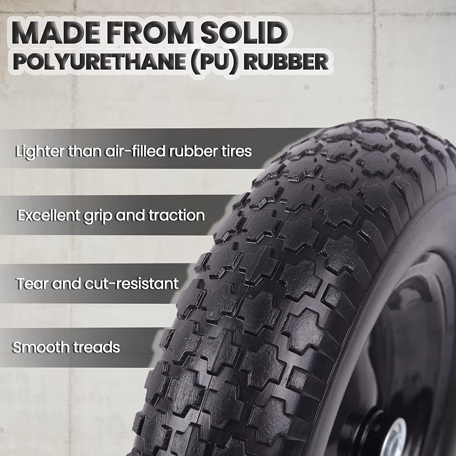 (2-PACK) 4.80/4.00-8" Flat Free Tire and Wheel - Universal Fit 14.5" Solid