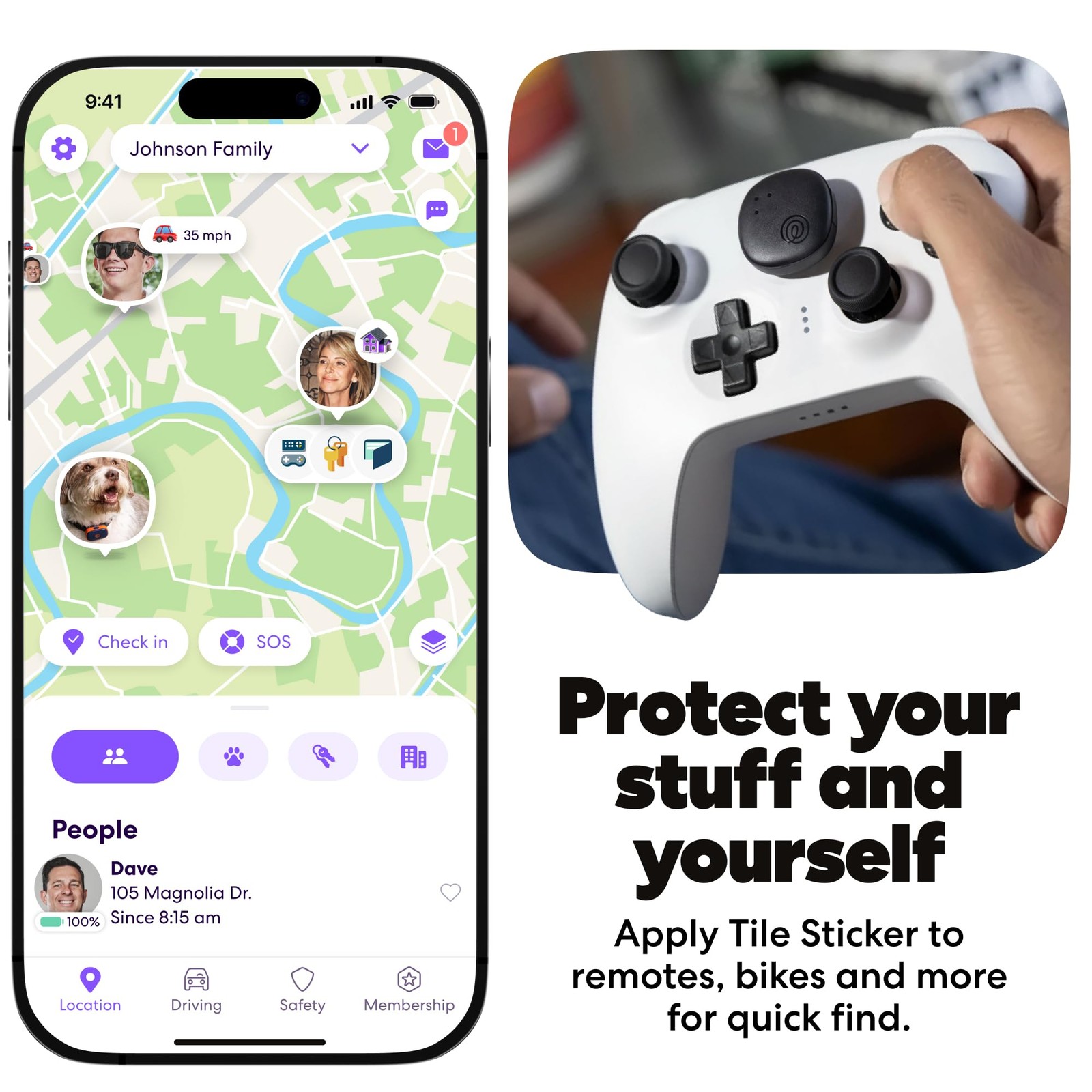 Life360 Tile Sticker - Small Bluetooth Tracker, Remote Finder 1-Pack, Black