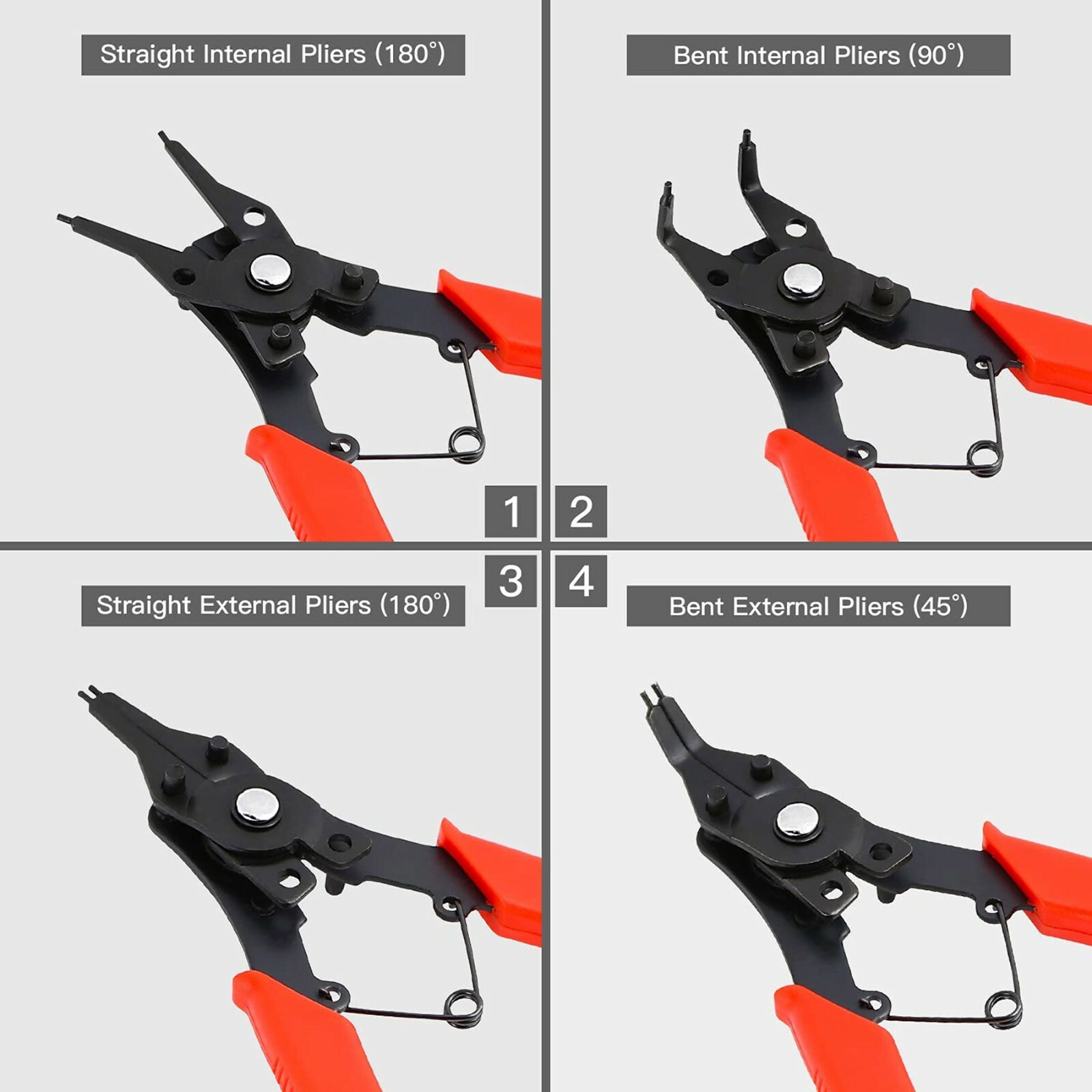 4-in-1 Snap Ring Plier Set Retaining Combination Internal External O-Ring C-Clip