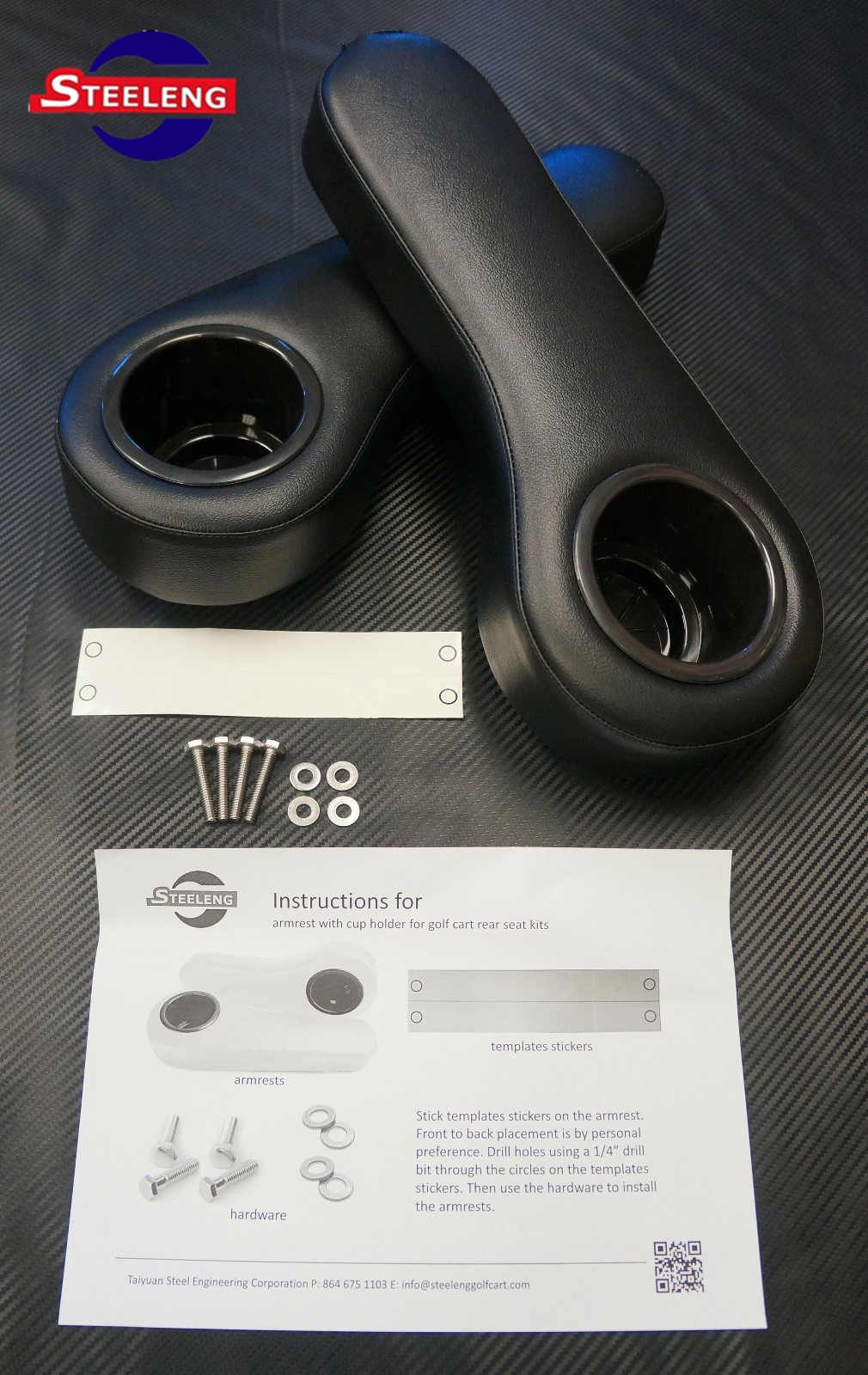 EZGO/Club Car/Yamaha Golf Cart Rear Seat Arm Rest Cushion Cup Holder (Black)