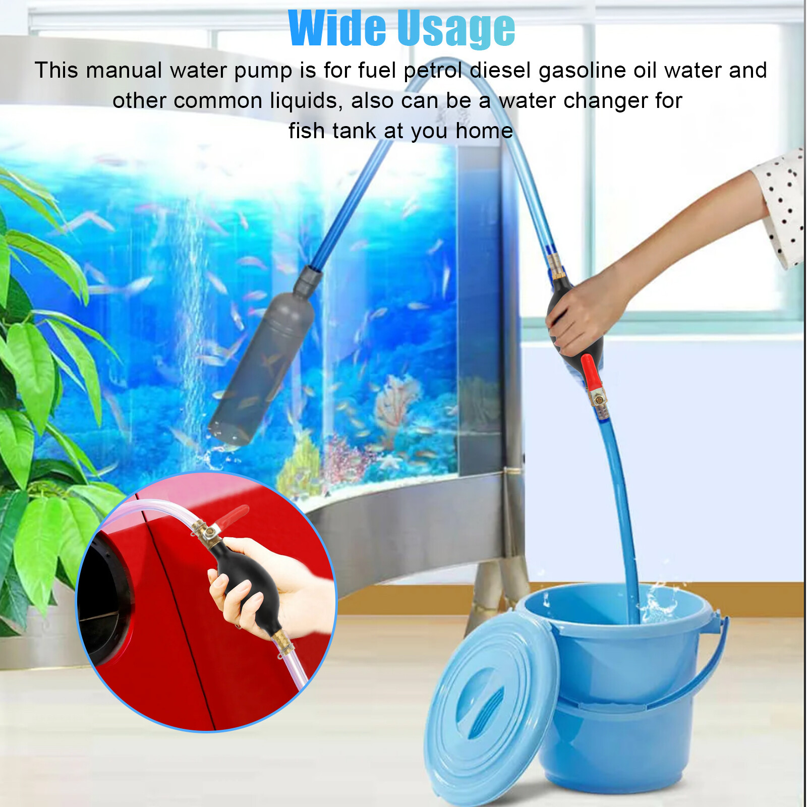 Portable Gas Transfer Siphon Pump Gasoline Hose Oil Water Fuel Petrol Hand Pump