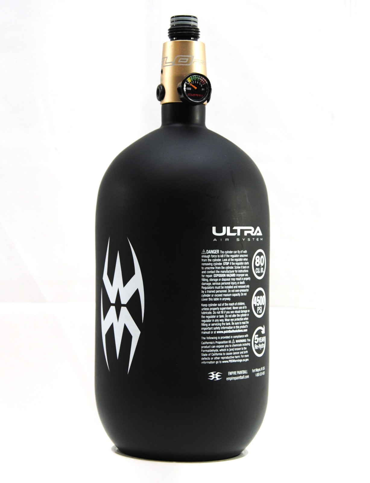 Used Empire Paintball 80ci/4500psi HPA Ultra Air Tank Matte Black 12/23 Gold Reg