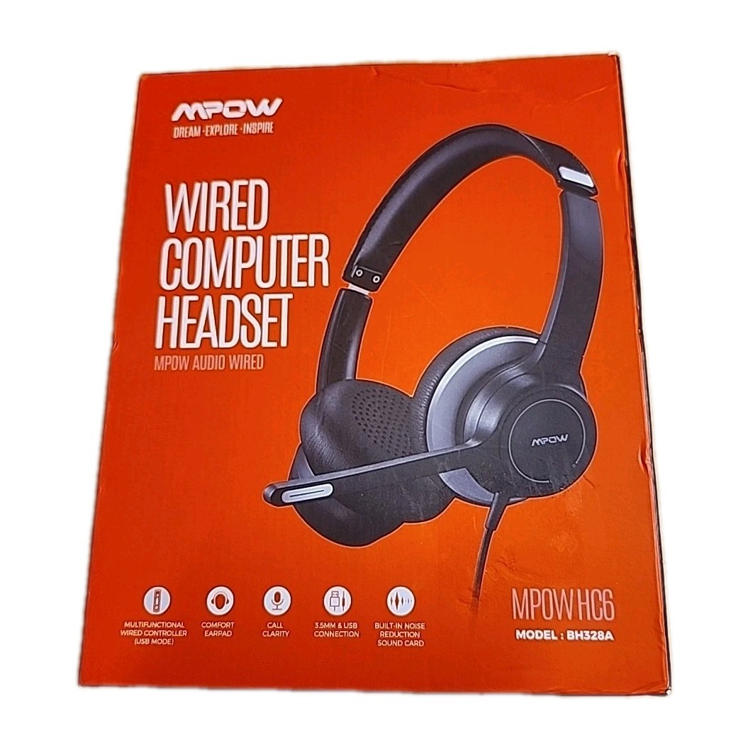 MPOW HC6 USB Headset w Microphone, Comfort-fit, On-Ear 3.5 mm Jack - New- Opened