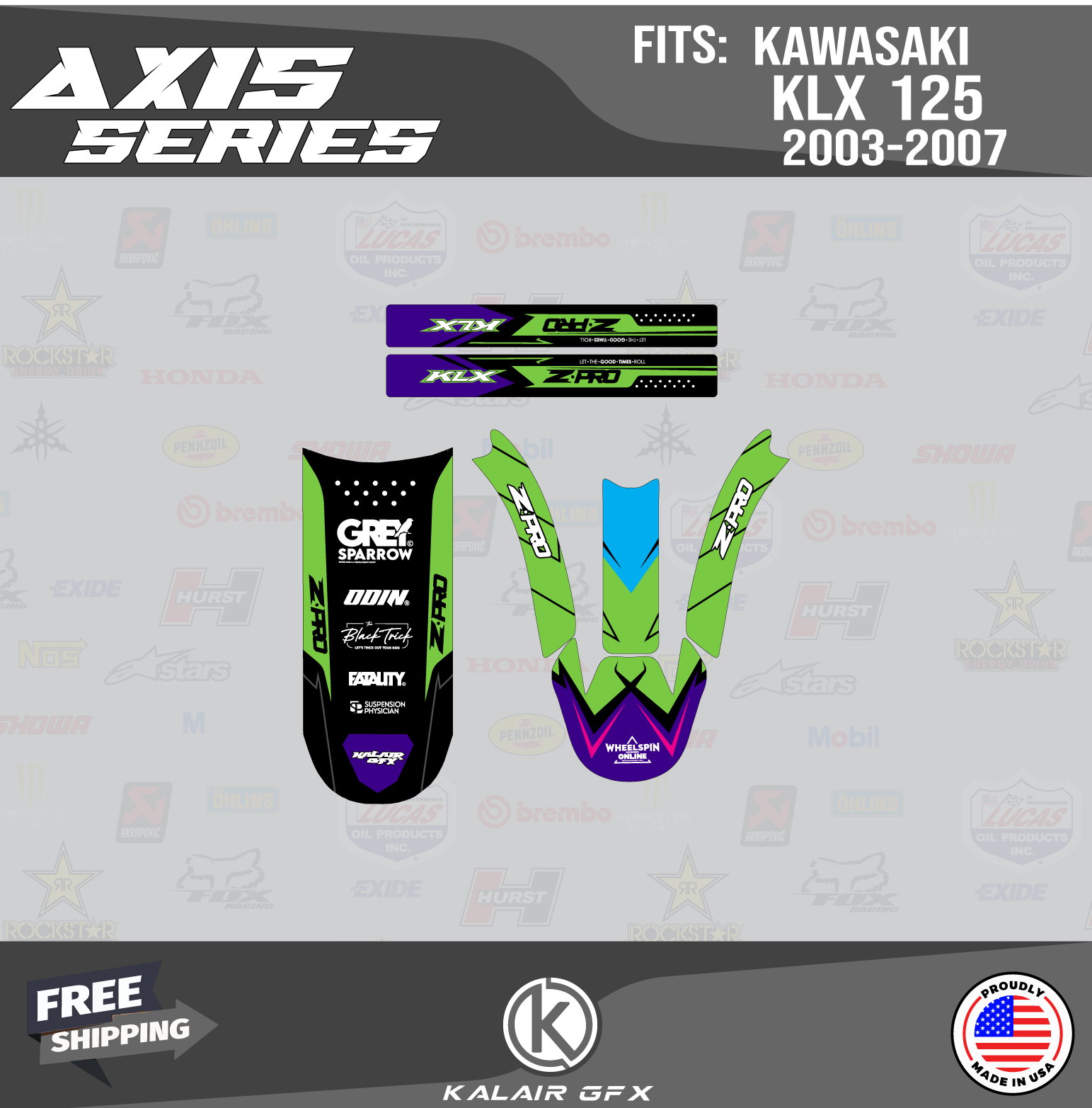 Graphics Kit for KAWASAKI KLX 125 (2003-2007) KLX125 Axis Series - Purple