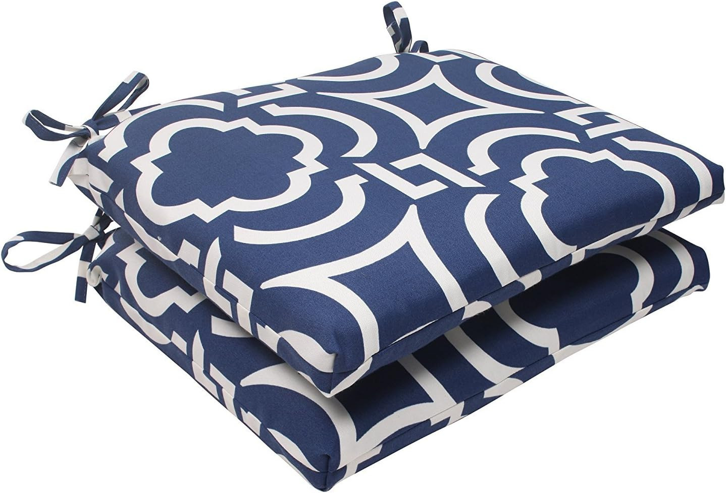 Trellis Indoor/Outdoor Chair Pad with Ties, 2 Count, 16 X 18.5, Blue Carmody Nav