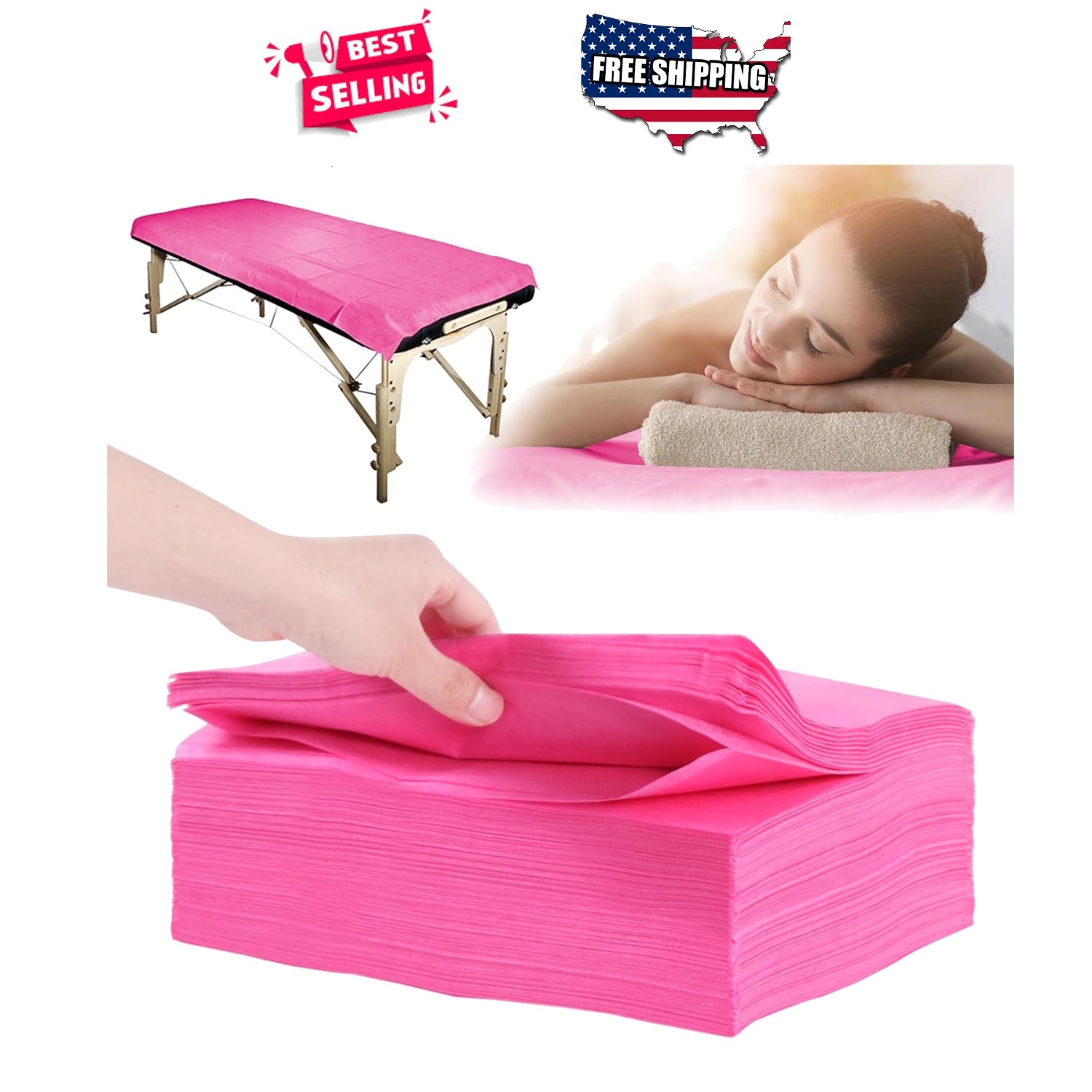 Disposable Bed Sheets 31x71 Waterproof Pink Non Woven Massage Table Covers 50PCS