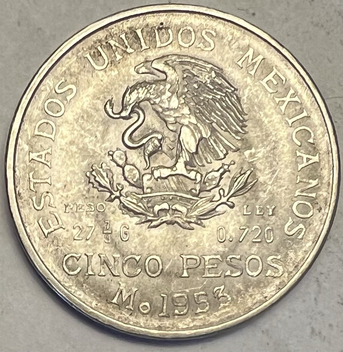 1953 🇲🇽 Mexico 5 Pesos Silver Coin KM#467 - Combined Shipping - Lot C94p