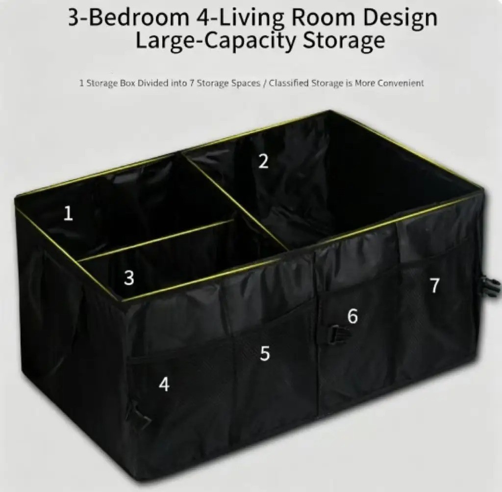 Collapsible Car Trunk Organizer with Compartments Storage Tote