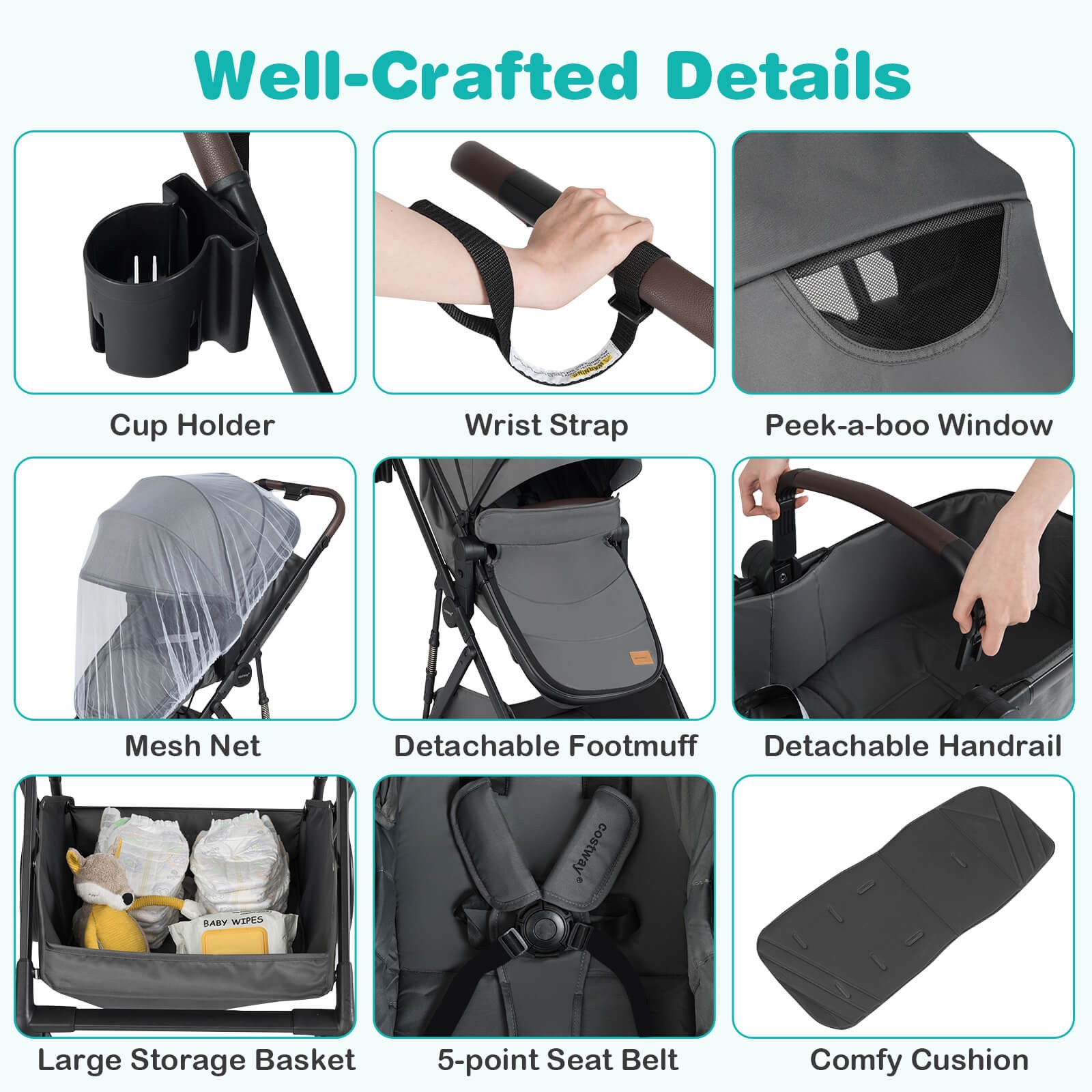 2 in 1 Baby Stroller with Bassinet Mode w/Reversible Seat, Adjustable Canopy
