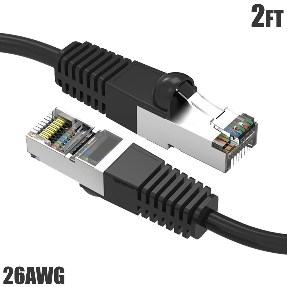 2FT Cat5E RJ45 Ethernet LAN Network FTP Shielded Patch Cable Pure Copper Black