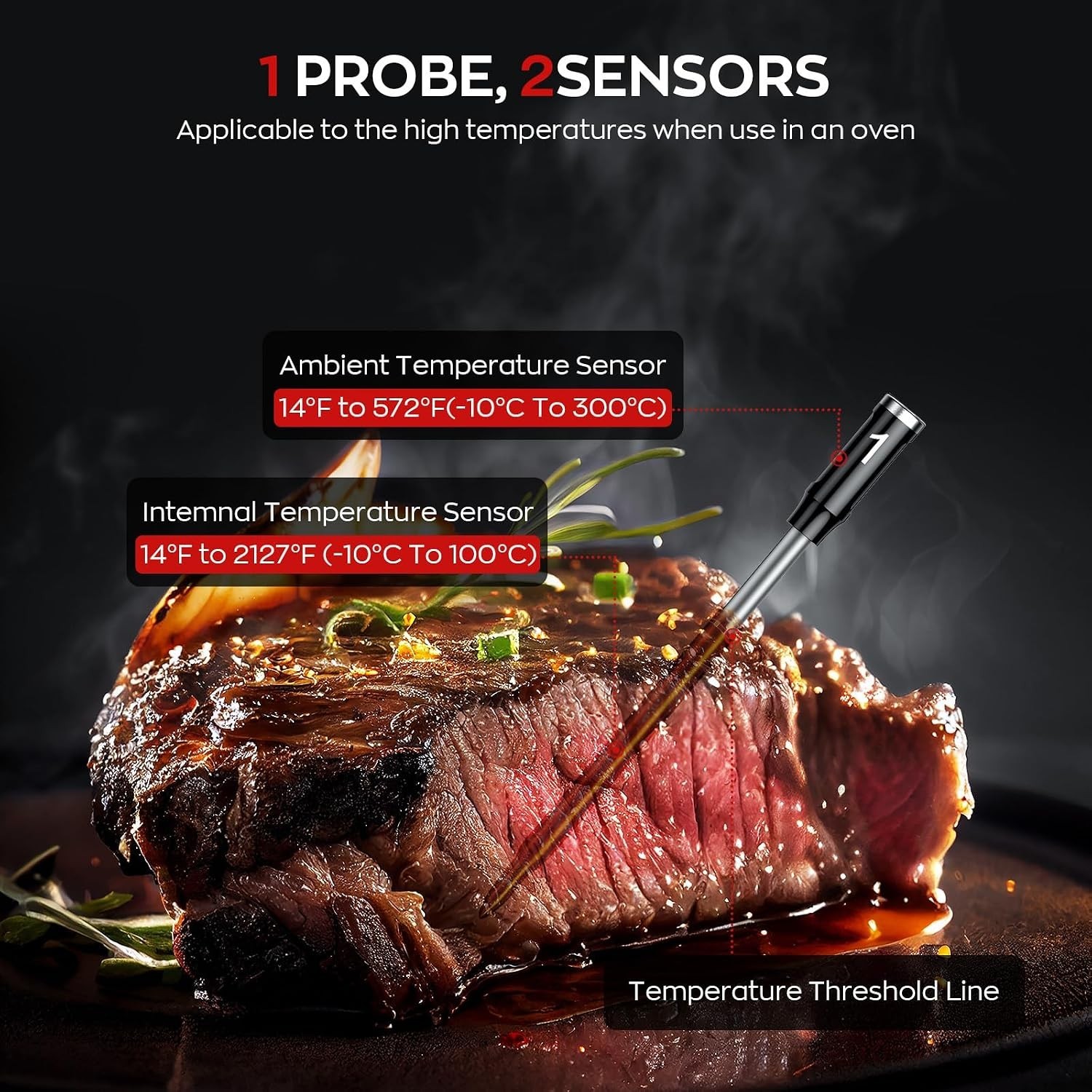 Smart Wireless Meat Thermometer with Dual Probes, Bluetooth & WiFi Combo, Rem...