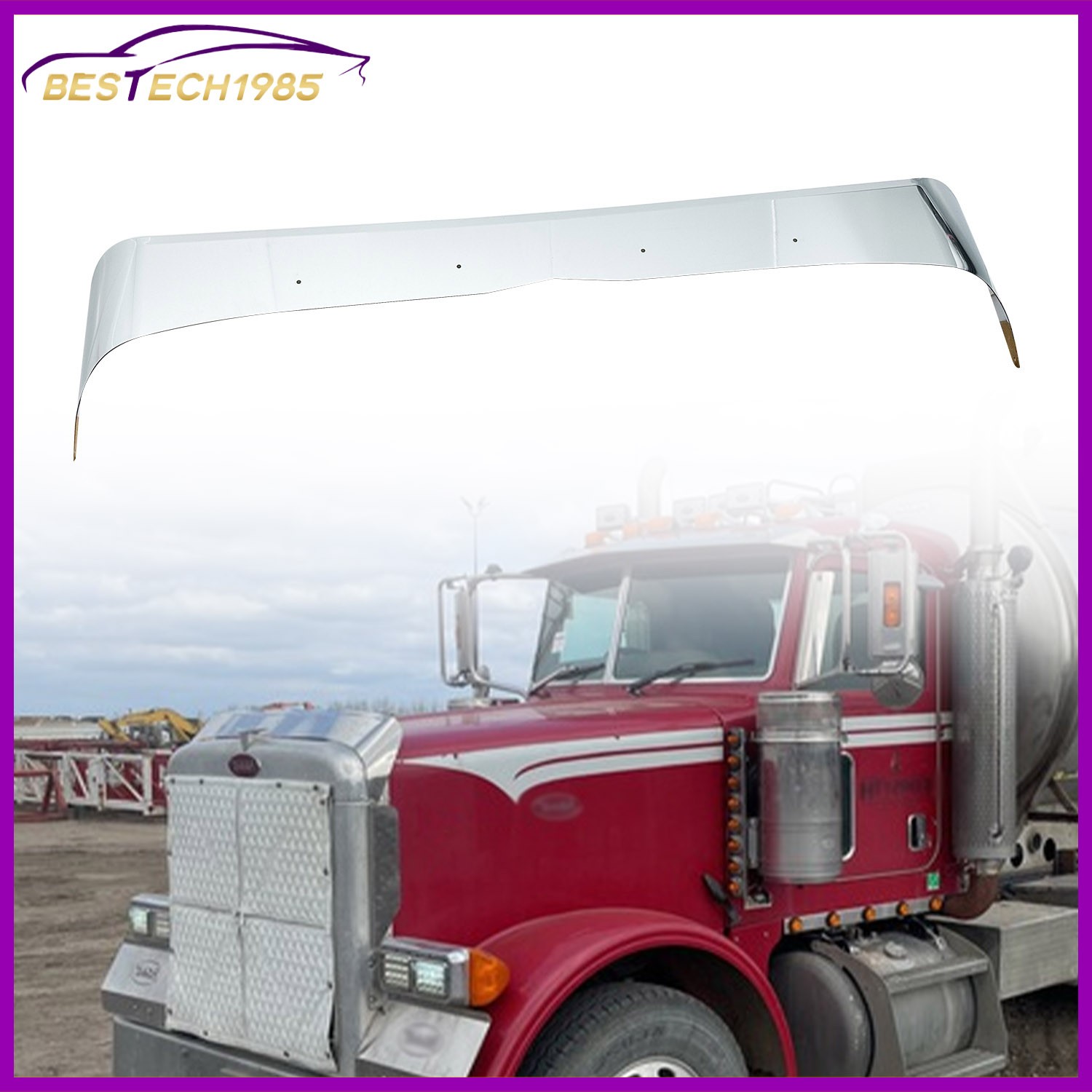 For 1993 1994-2007 Peterbilt 378/379 Stainless Steel Hood Shield Bug Deflector