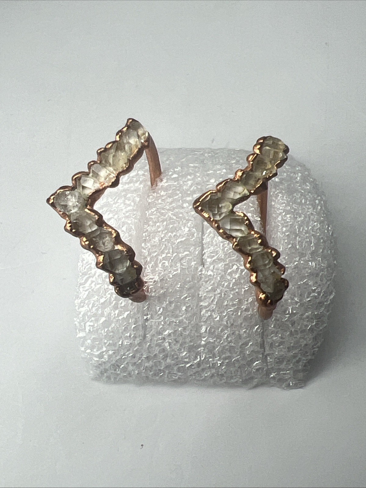 Raw Citrine & Copper Ring Set • Boho Chevron Stackable • Handmade • Size 8.75”