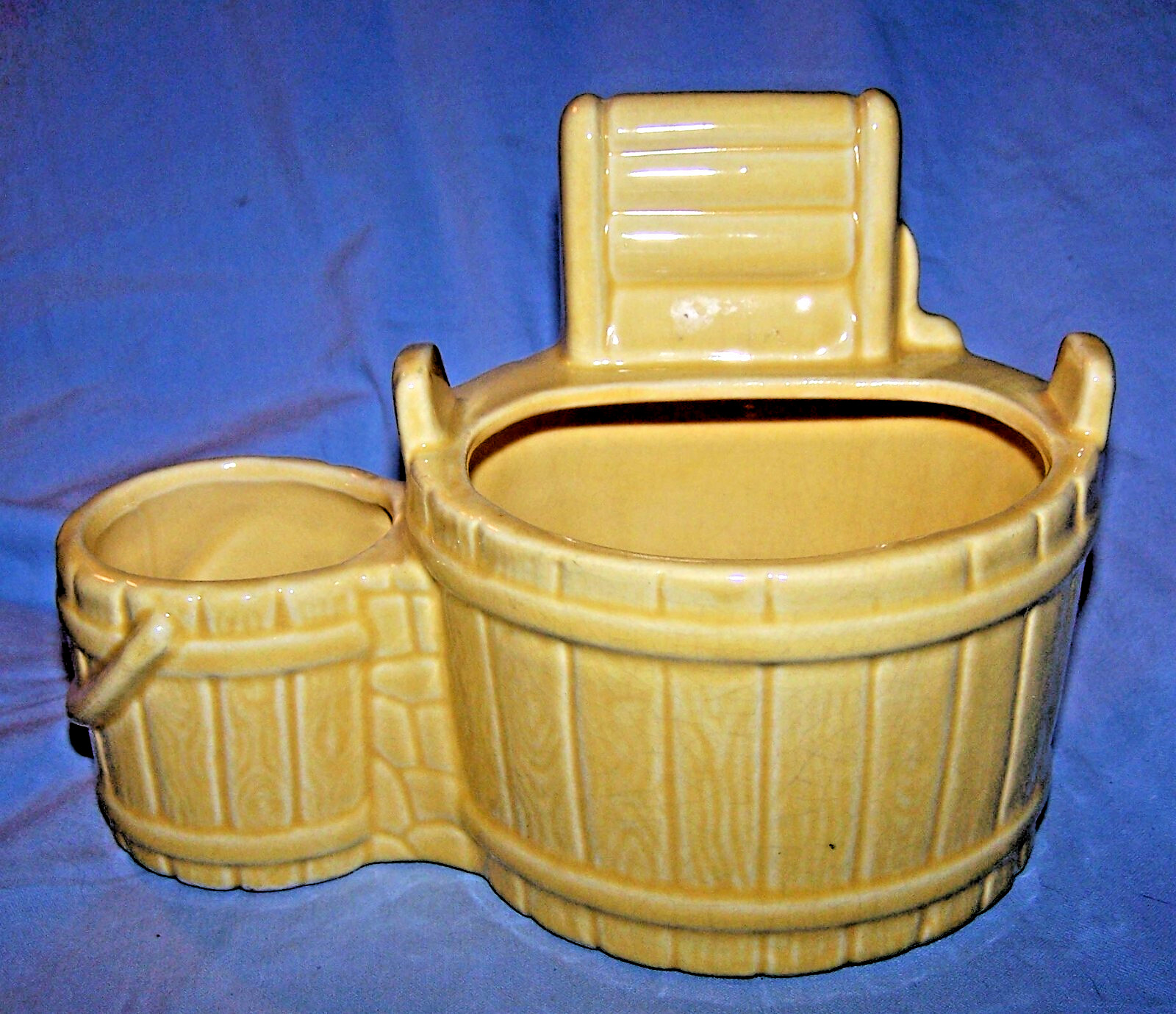 Vintage Unmarked Yellow Ringer, Washing Tub, Bucket Planter-4 1/2 inches tall