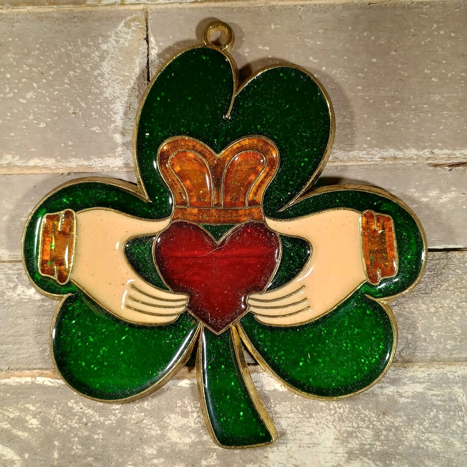 SHAMROCK With CLADDAGH SUNCATCHER IRISH  ST. PATRICK'S DAY SUNCATCHERS 3 in