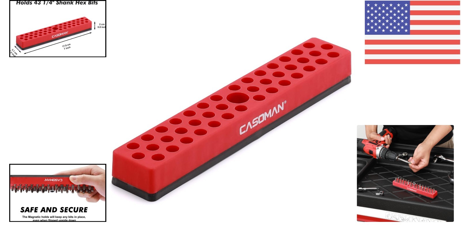 43-Hole Hex Bit Organizer with Strong Magnetic Base for Durable Use