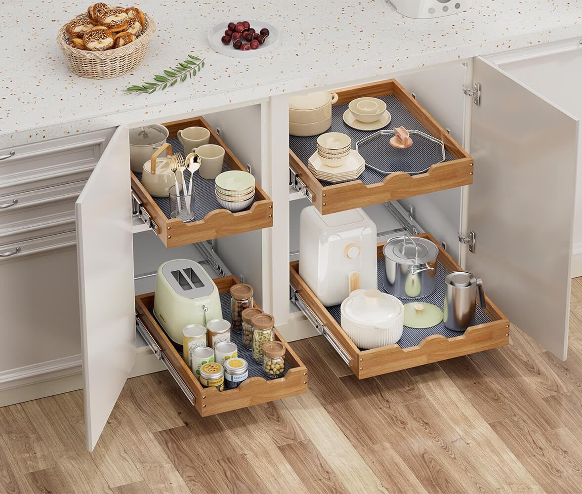 Pull Out Cabinet Organizer 20"W x 21"D, Slide Out Wood Drawer Shelf, Pull Out...