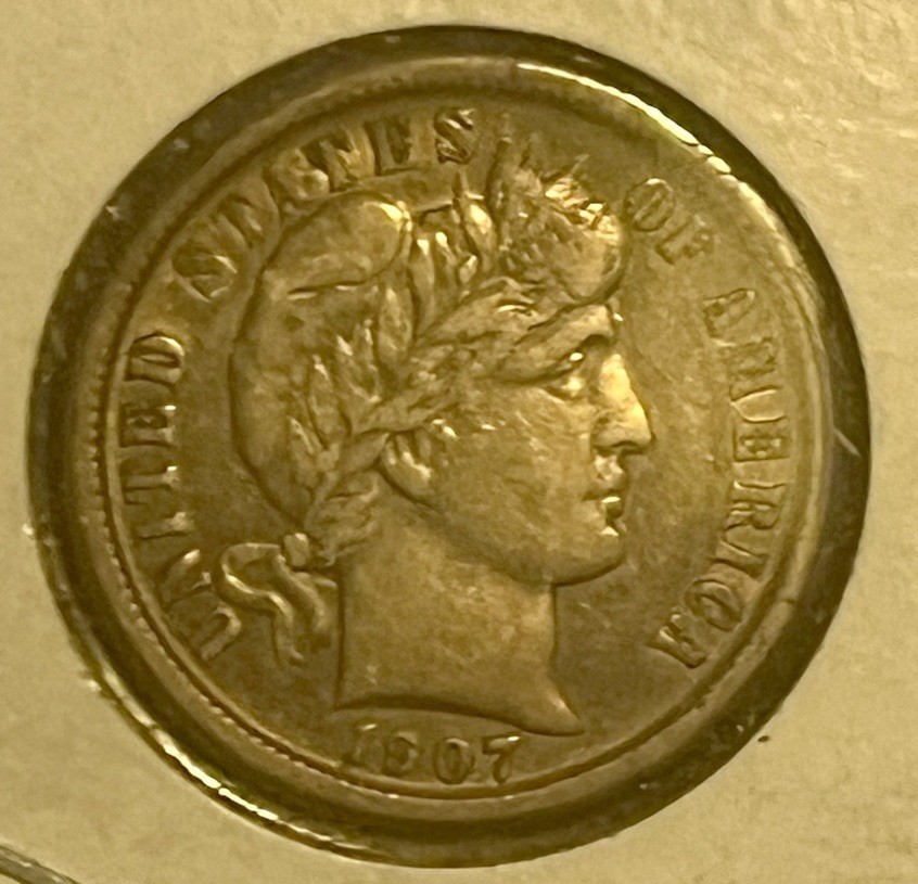 1907-o  barber dime , EF / AU  scarce date & grade