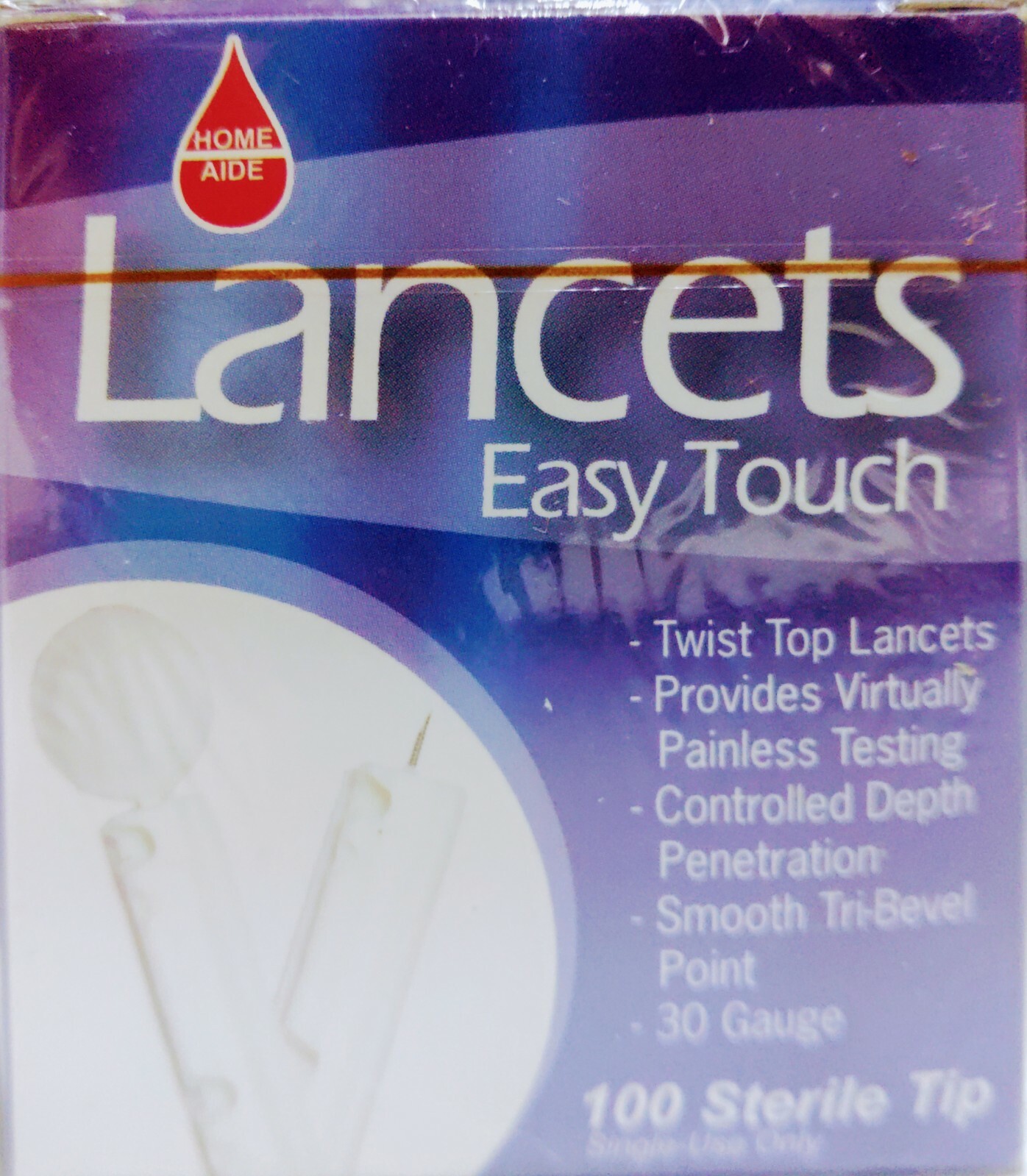 Home Aide Lancets Easy Touch 30 Gauge Thin Sterile Tip 100 Count Boxes NSP
