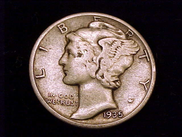 1935-P  Mercury Dime, Fine to Very Fine Grade.