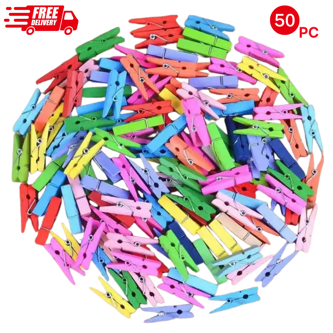 50 Pack Colored Wooden Clothespins Craft Clips Laundry Photo Paper Bag Clips