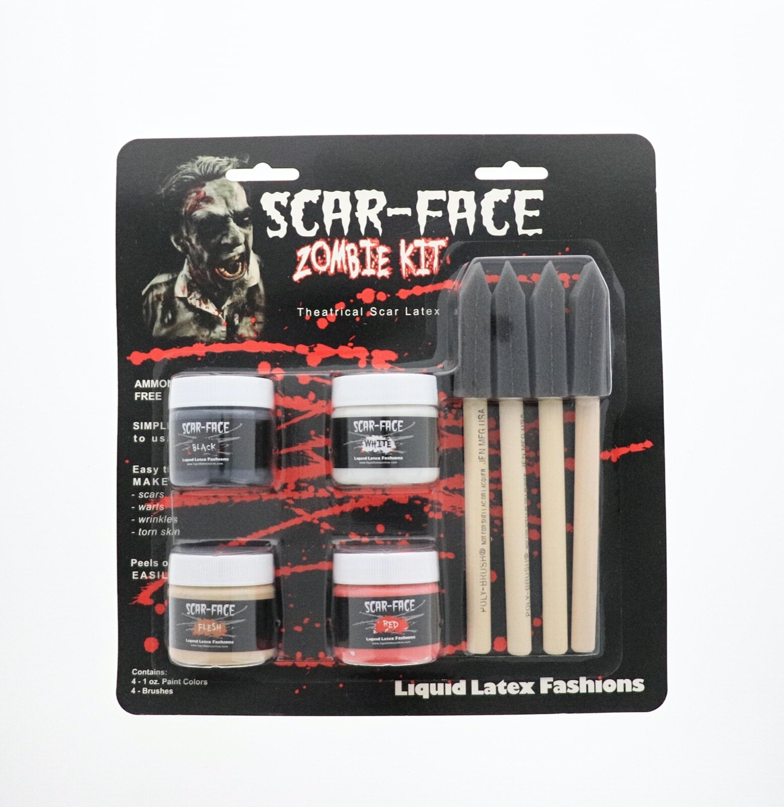 Scar-face Zombie Kit - 4 1oz Paint Colors + 4 Brushes
