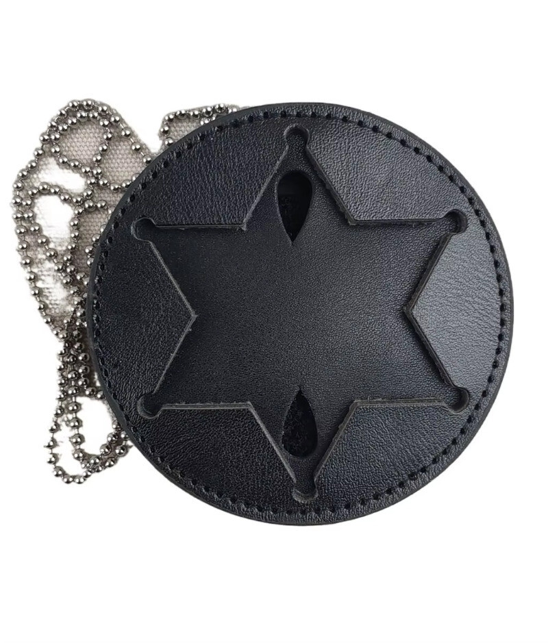 105016 TACTICAL OFFICER BELT CLIP BADGE HOLDER LEATHER CLIP ON BELT & NECK CHAIN