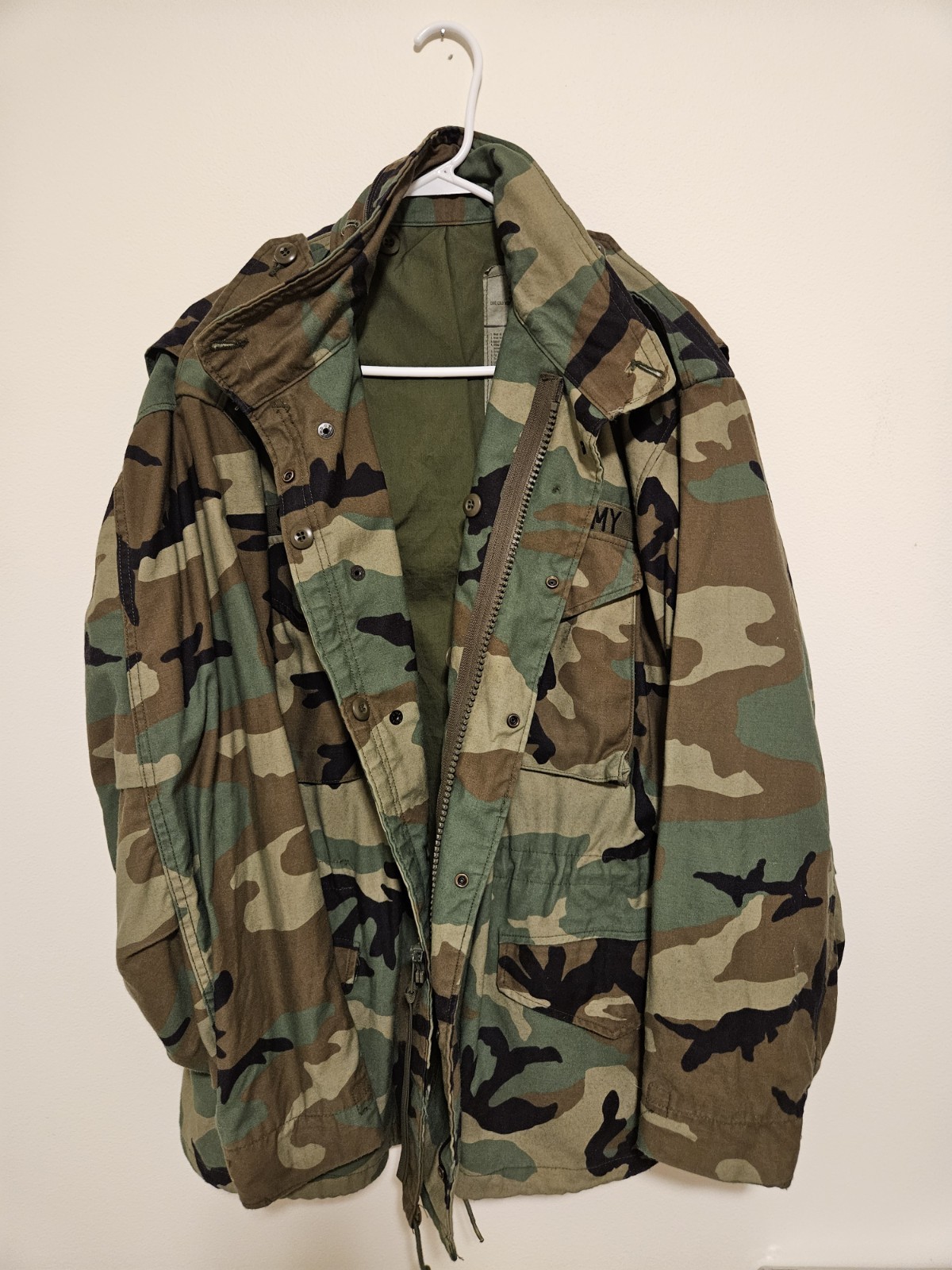 Woodland Cold Weather Field Jacket Military Army Sz LARGE Camo