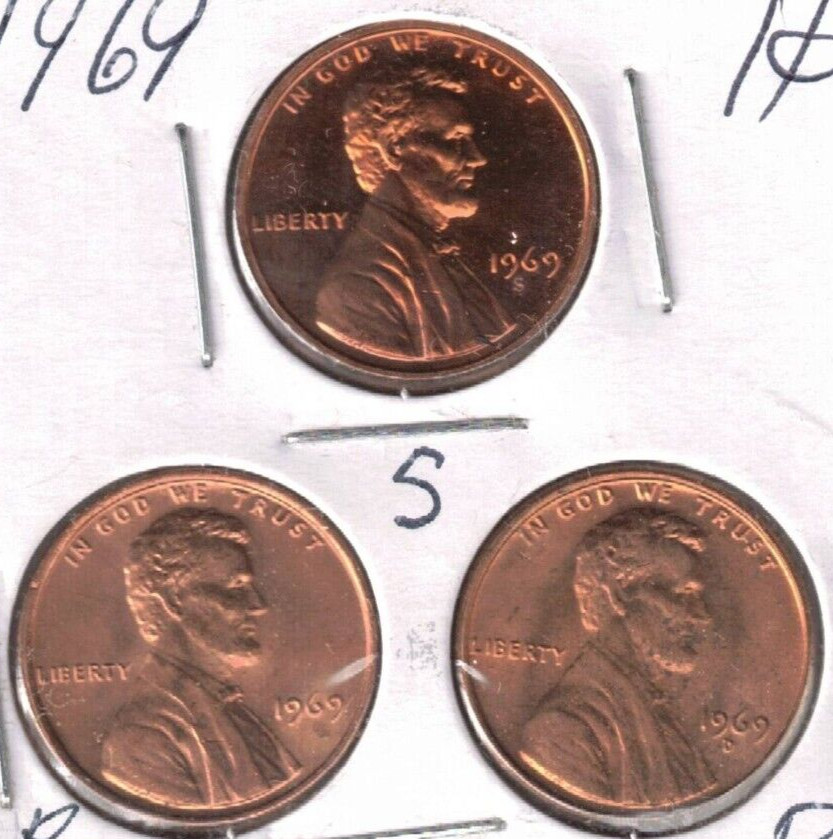 1969-S Proof & P+D Brilliant Uncirculated Lincoln Memorial Three Cent Coins!
