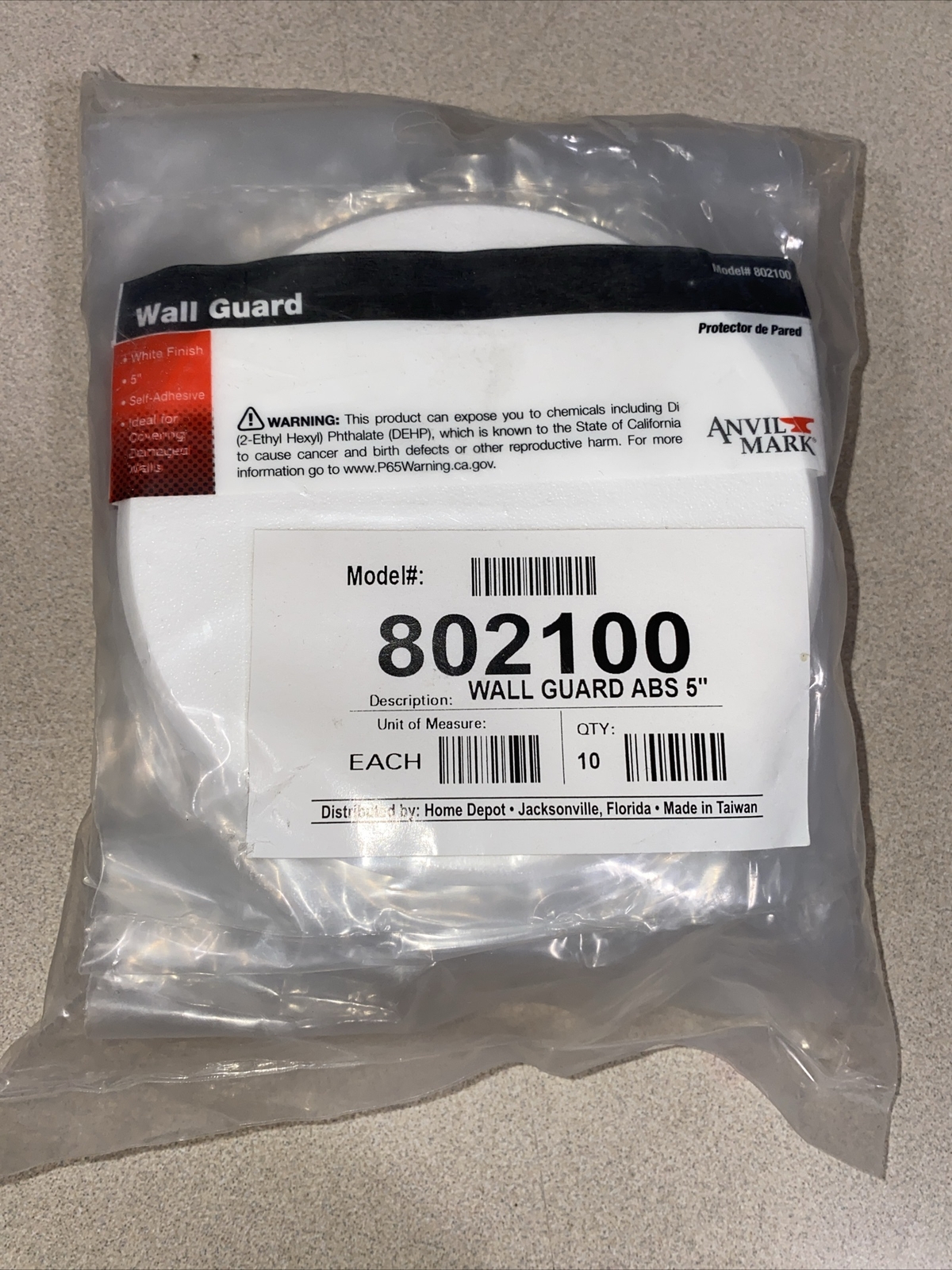 Anvil Mark Wall Guard Round Self-Adhesive White 5" Dia 802100 Lot Of 10