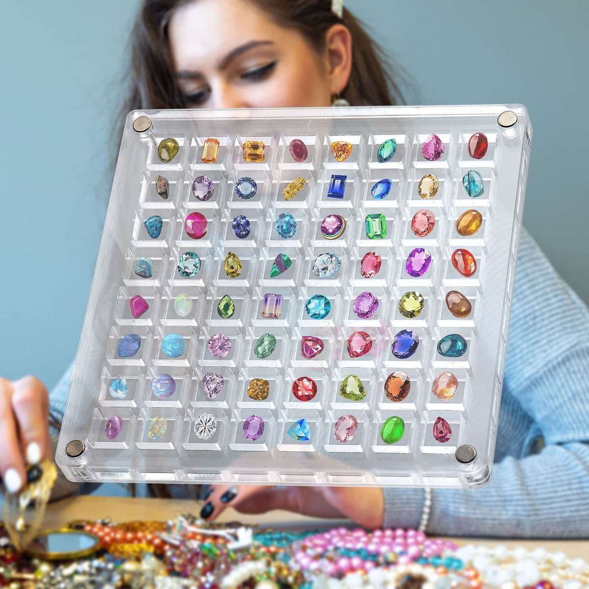 Acrylic Magnetic Seashell Display Box, 36/64 Grids Seashell Display BoxClear