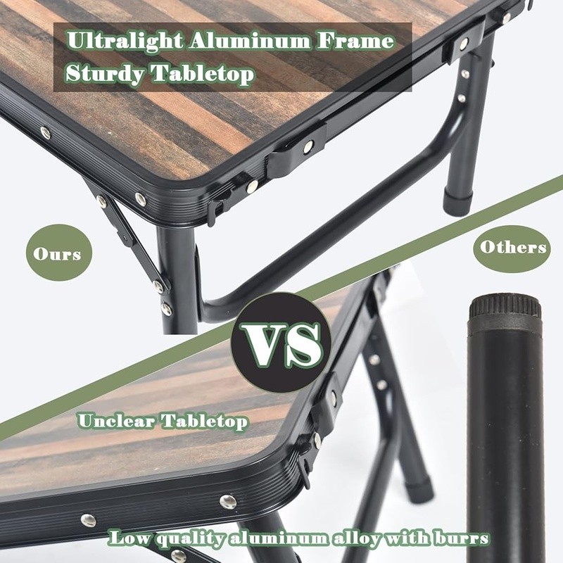 Folding Camping Table Portable Adjustable Height Easy Setup W/ Storage Hooks New