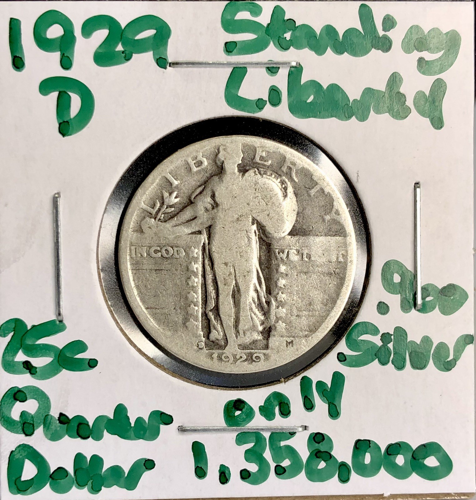 1929-D Standing Liberty Quarter - 90% Silver Key Date - 1.3m - Rotated Die Error