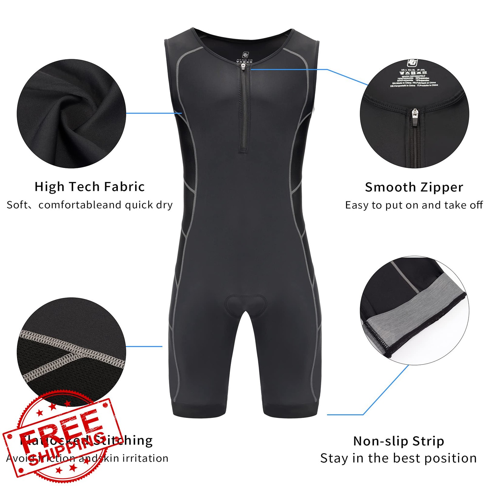 Men's Triathlon Suit Sleeveless One-Piece Wet Suit Cycling Swimming Running