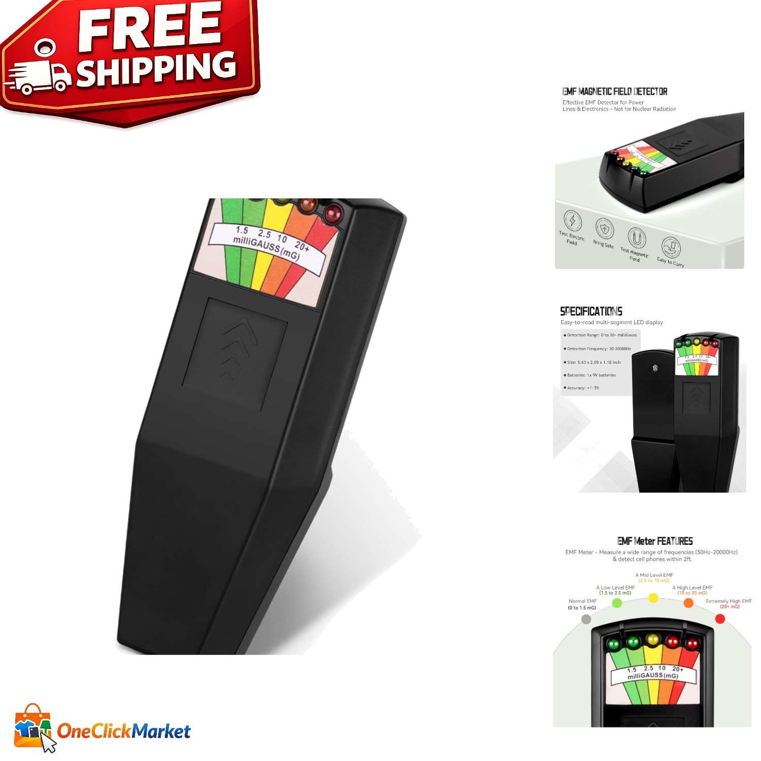 LED EMF Meter for Paranormal Investigation - 50Hz to 20,000Hz, Portable Design