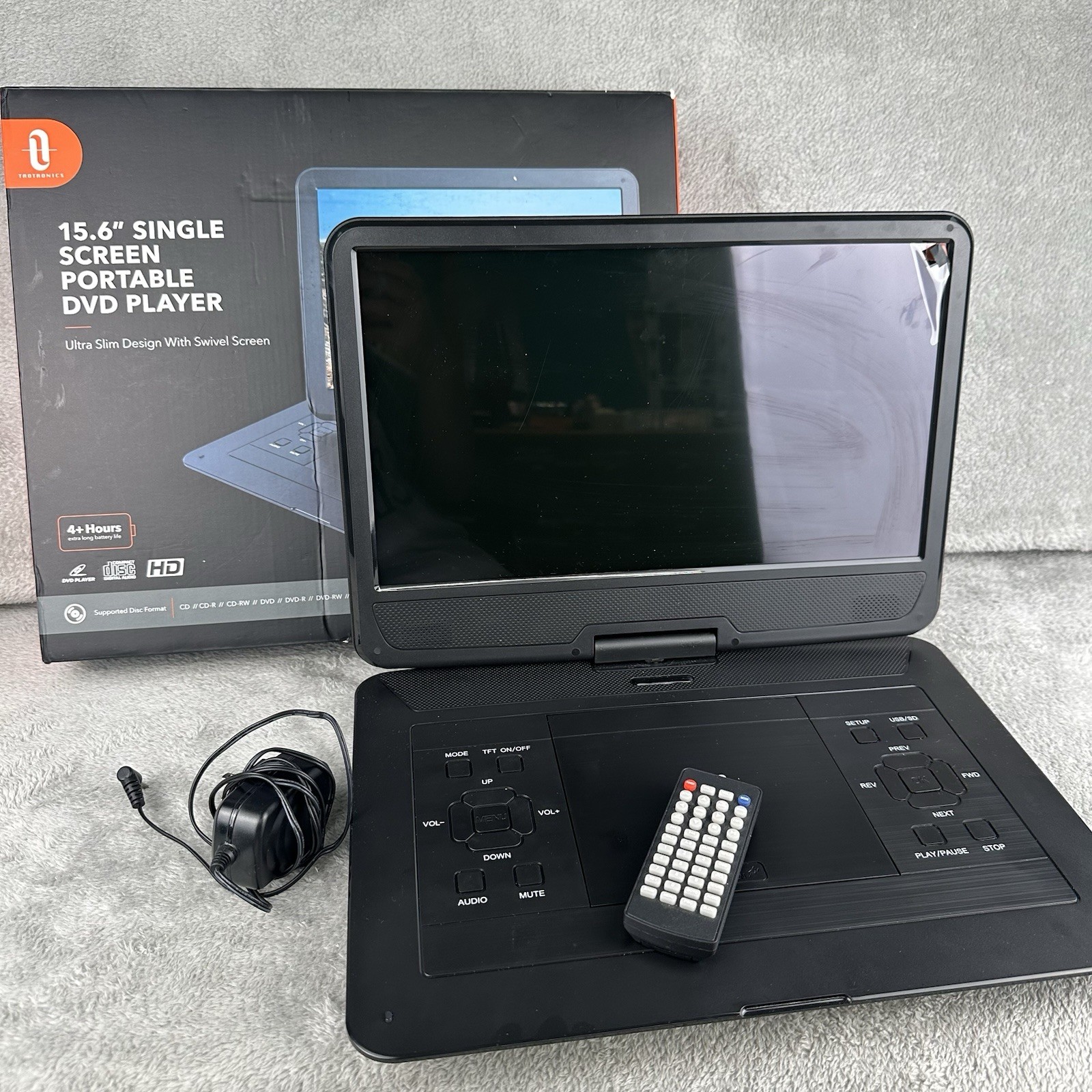 Taotronics Portable DVD Player 15.6" Screen Swivel Black TTEE010 Watch Video!