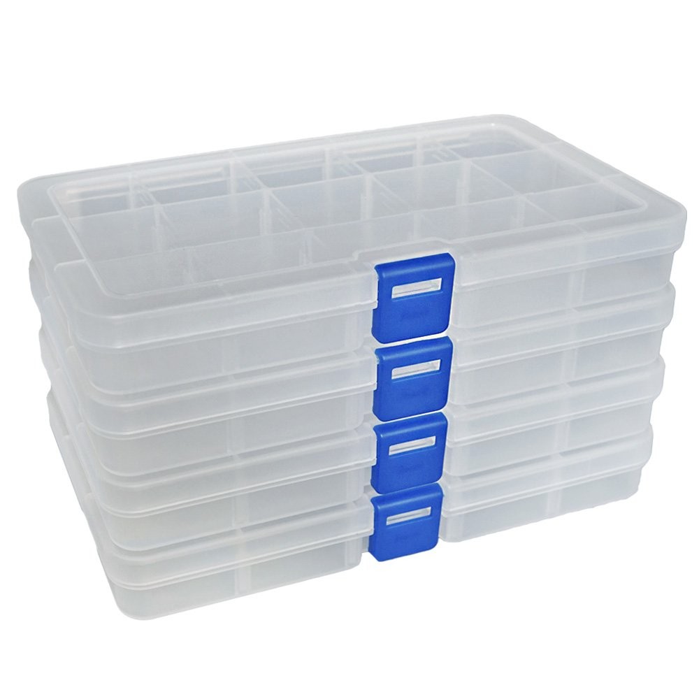 DUOFIRE Plastic Organizer Container Storage Box Adjustable 4 pack, white