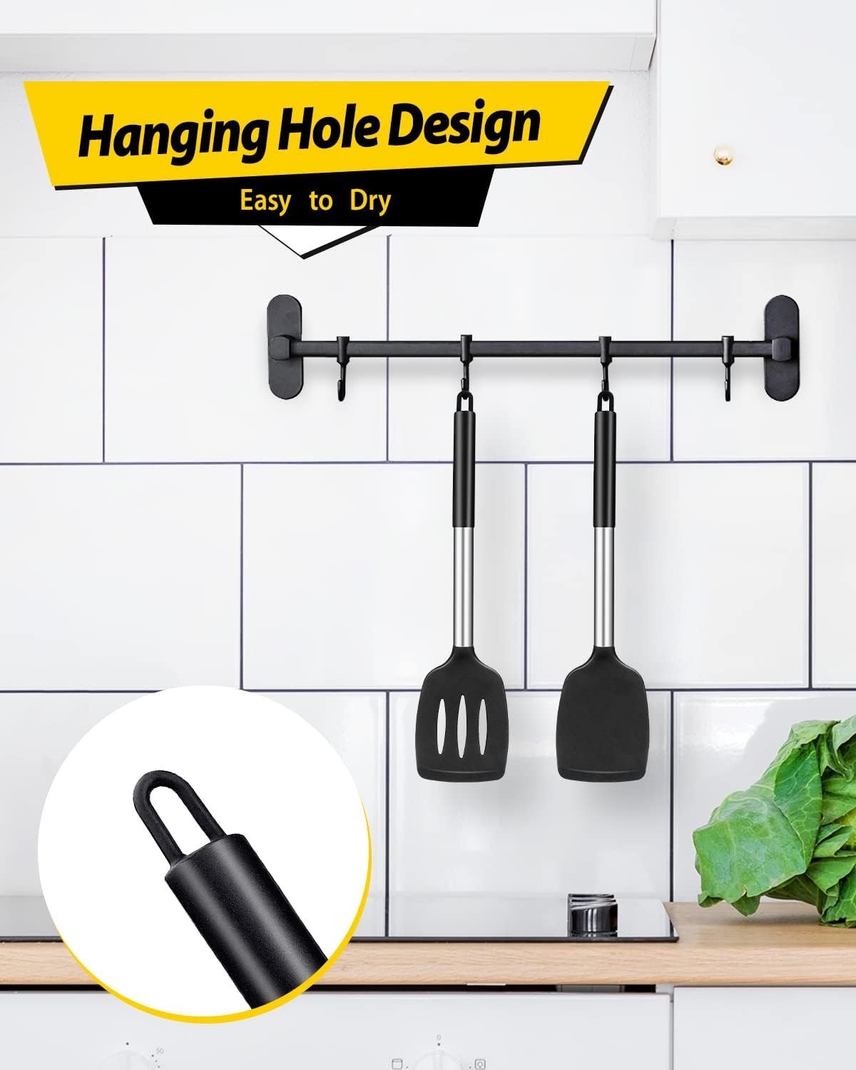 Pack of 2 Silicone Solid Turner, Non Stick Slotted Kitchen Spatulas, High Heat