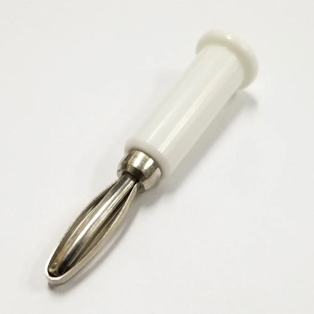 TJ-560-W, Sato Parts White Male Banana Plug ~Solder Type, 16AWG Max.