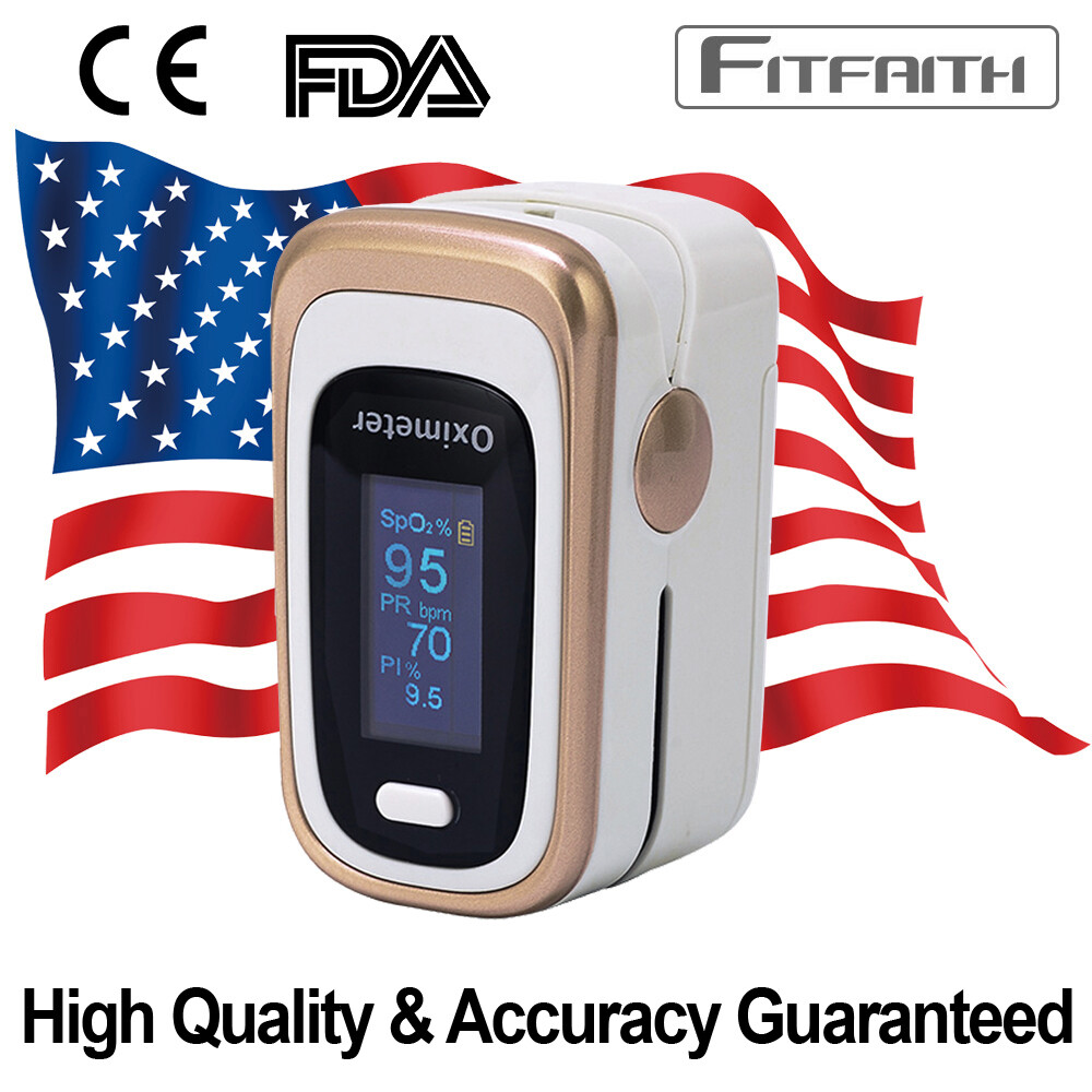 FDA CE  Fitfaith Luxury Gold Pulse Oximeter Blood Oxygen SpO2 Monitor PR PI