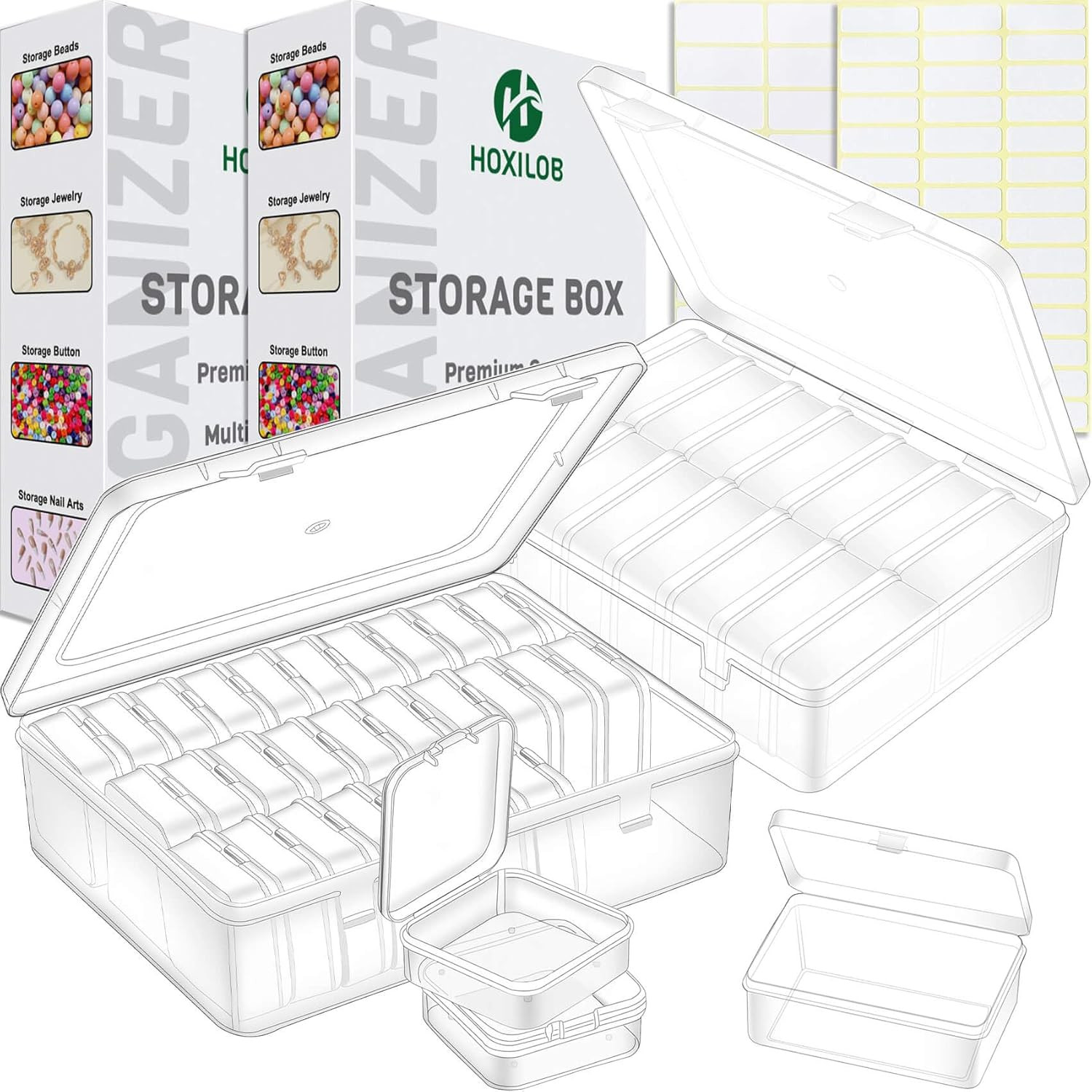 46Pcs Bead Organizer Set, Premium Small and Medium Clear Plastic Storage Boxes f