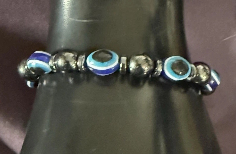 Blue & Black Glass Beads on Elastic, Costume